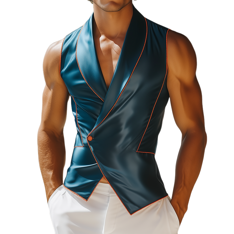 Milton | Men'S Summer Fashion Casual Green Collar Satin Slim Irregular Design Vest