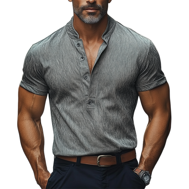Zackary | Men'S Casual Cotton Blend Stand Collar Short-Sleeved T-Shirt