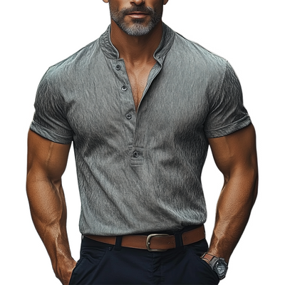 Zackary | Men'S Casual Cotton Blend Stand Collar Short-Sleeved T-Shirt