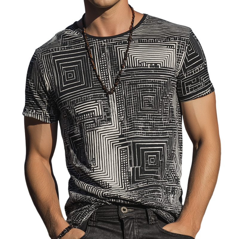 Dennis | Men'S Retro Casual Shabby Mosaic Printed Round Neck Short Sleeve T-Shirt