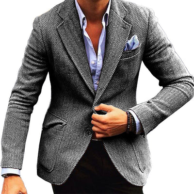 Men's Vine Herringbone Wool Blend Lapel Single Breasted Blazer
