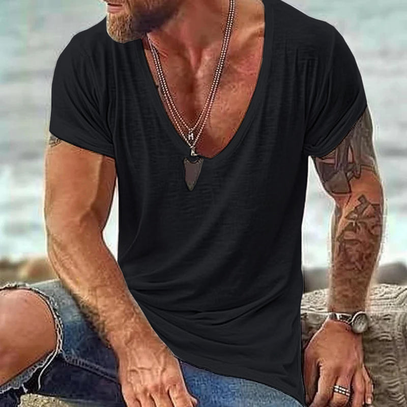Men's Casal Cotn V Neck Short-Sleeved T-Shirt