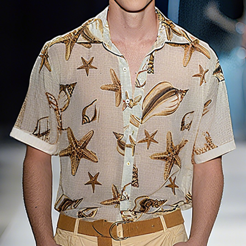 Jeff | Men'S Spring And Summer Fashion Casual Slightly Transparent Cool Chiffon Printed Short-Sleeved Shirt