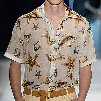 Jeff | Men'S Spring And Summer Fashion Casual Slightly Transparent Cool Chiffon Printed Short-Sleeved Shirt