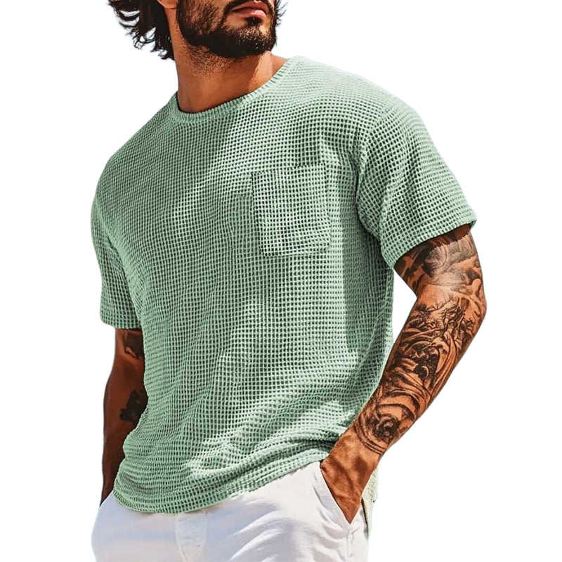 James | Men'S Solid Color Waffle Round Neck Short Sleeve T-Shirt