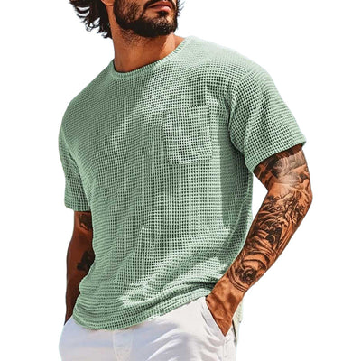 James | Men'S Solid Color Waffle Round Neck Short Sleeve T-Shirt