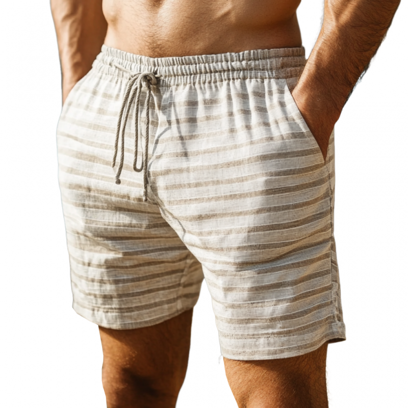 Frank | Men'S Casual Breathable Cotton Blend Striped Elastic Waist Holiday Shorts