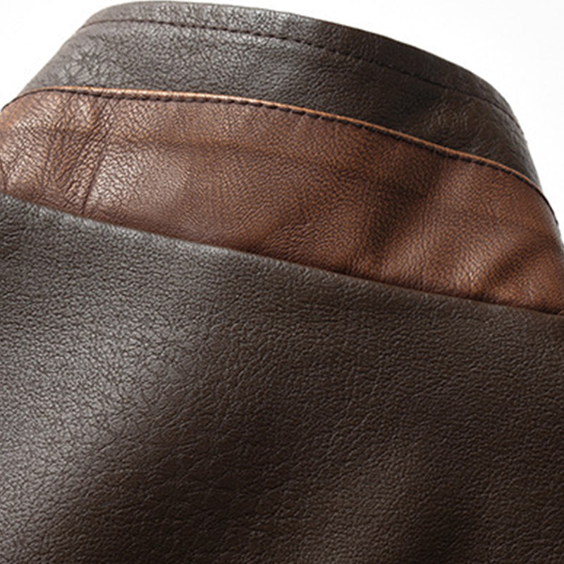 Men's Vine Doble Collar Leather Long Sleeveip Fly Bomber Jacket