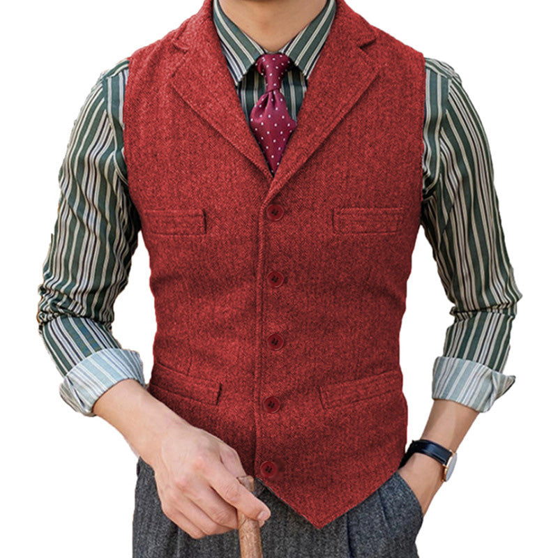Men's Vintage Classic Wool Blended Lapel Single Breasted Suit Vest
