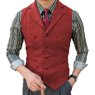 Men's Vintage Classic Wool Blended Lapel Single Breasted Suit Vest