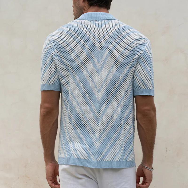 Ellis | Men'S Spring And Summer Fashion Retro Hollow Striped Knitted Short-Sleeved Shirt