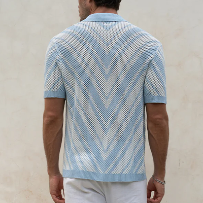 Ellis | Men'S Spring And Summer Fashion Retro Hollow Striped Knitted Short-Sleeved Shirt