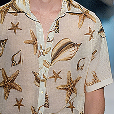 Jeff | Men'S Spring And Summer Fashion Casual Slightly Transparent Cool Chiffon Printed Short-Sleeved Shirt