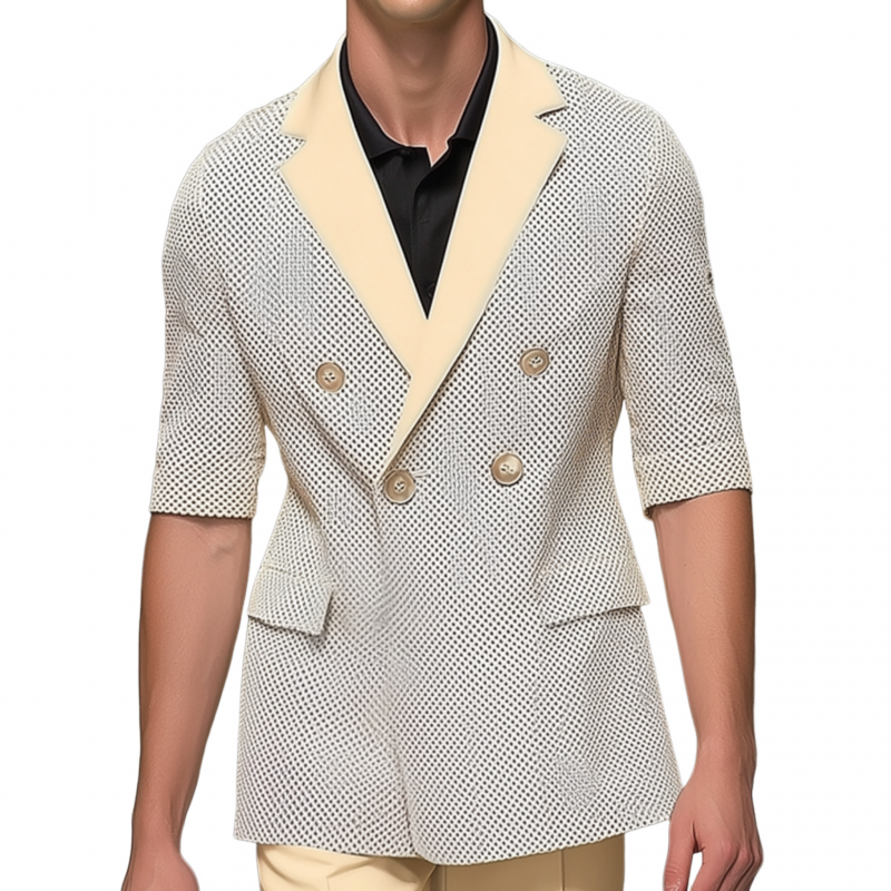 Noah | Men'S Stylish Polka Dot Contrast Color Stitching Notch Lapel Double-Breasted Slim-Fit Blazer