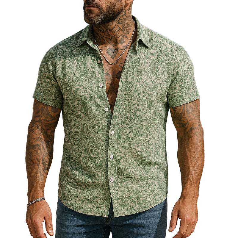 Jeff | Men'S Summer Fashion Printed Polyester Blended Short Sleeve Shirt