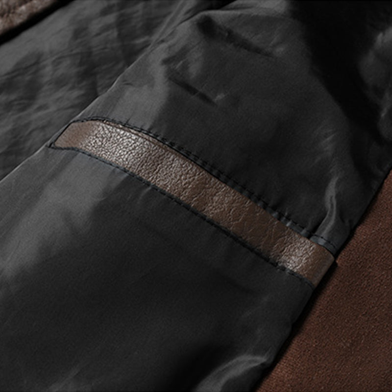 Men's Vine Doble Collar Leather Long Sleeveip Fly Bomber Jacket