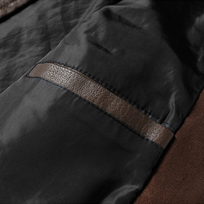 Men's Vine Doble Collar Leather Long Sleeveip Fly Bomber Jacket