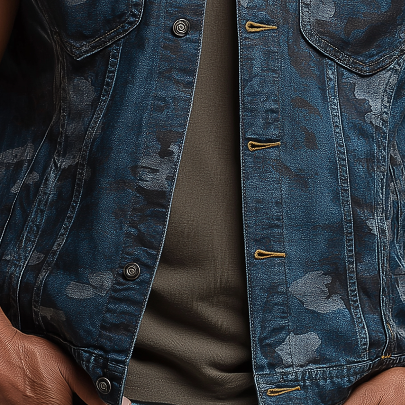 Ralph | Men'S Summer Fashion Camouflage Washed Denim Vest