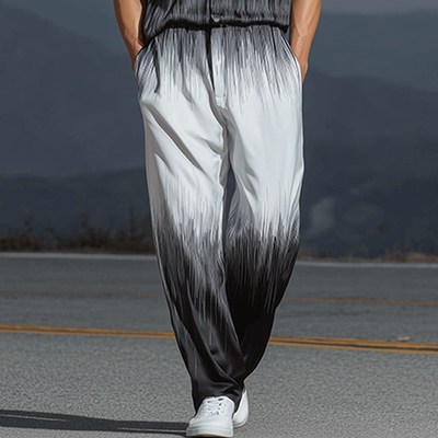 Wiley | Men'S Spring And Summer Fashion Casual Black And White Gradient Printed Satin Short Sleeve Shirt Pants Set