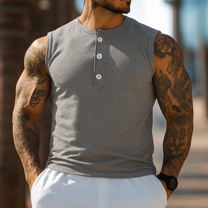 Edwin | Men'S Casual Breathable Cotton Henley Collar Slim Fit Sports Tank Top