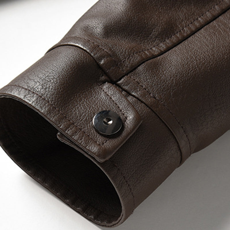 Men's Vine Doble Collar Leather Long Sleeveip Fly Bomber Jacket