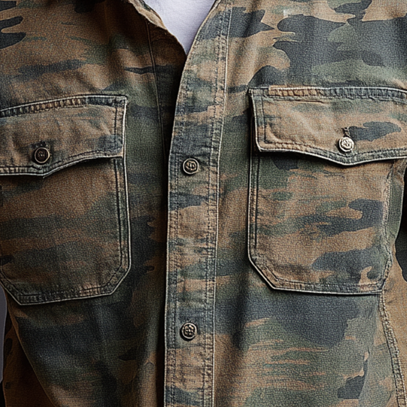 Rick | Men'S Summer Fashion Camouflage Washed Denim Short Sleeve Shirt