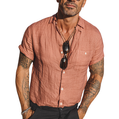 Bryan | Men'S Solid Color Cotton And Linen Blended Lapel Short-Sleeved Shirt