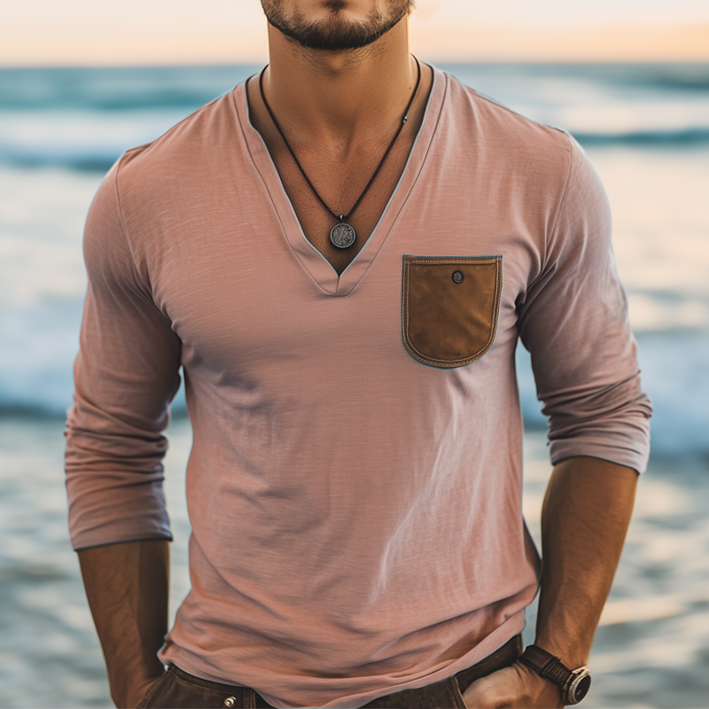 Ivan | Men'S Basic Deep V Neck Cotton Long Sleeve T-Shirt