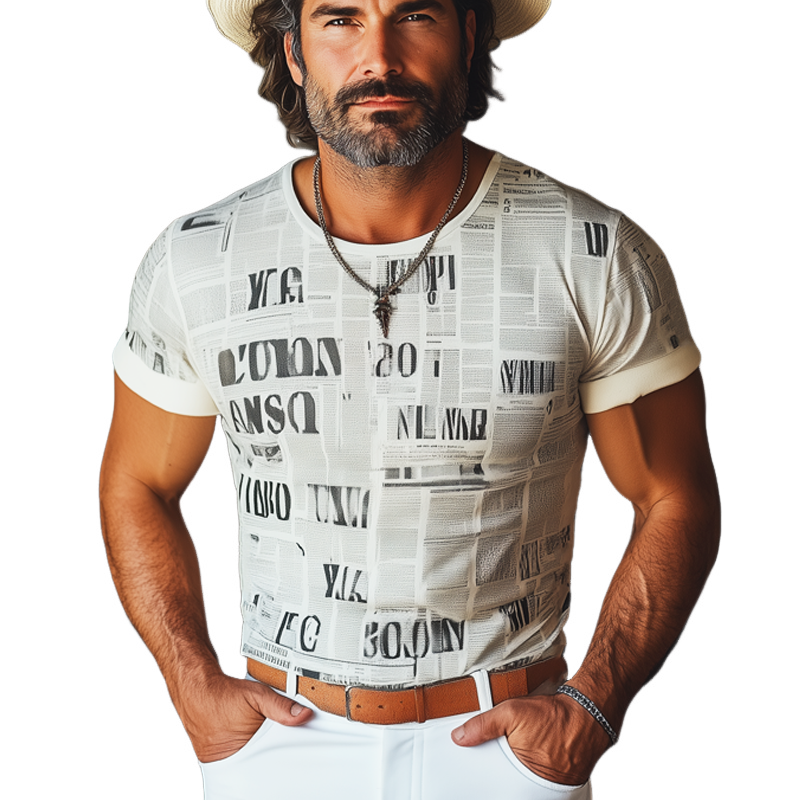 Hank | Men'S Summer Fashion Newspaper Printed Round Short Sleeve T-Shirt