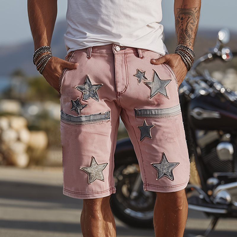 Kurt | Men'S Spring And Summer Fashion Casual Outdoor Washed Denim Patch Pattern Shorts