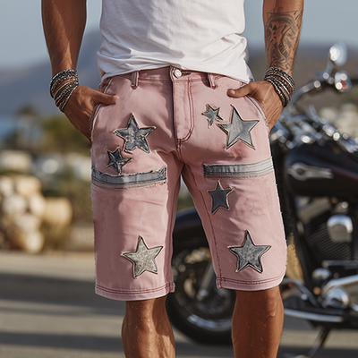 Kurt | Men'S Spring And Summer Fashion Casual Outdoor Washed Denim Patch Pattern Shorts