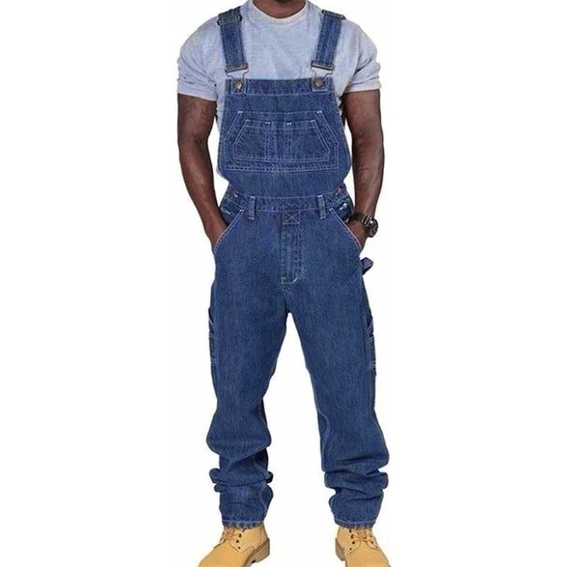 Men's Casual Washed Denim Multi-pocket Loose Overalls