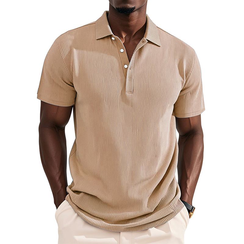 Pascual | Men'S Business Striped Texture Solid Color Short Sleeve Polo Shirt