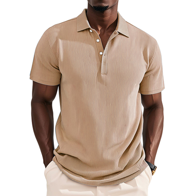 Pascual | Men'S Business Striped Texture Solid Color Short Sleeve Polo Shirt