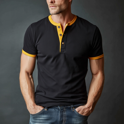 Luther | Men'S Casual Cotton Blend Colorblock Ribbed Henley Collar Slim Fit Short Sleeve T-Shirt