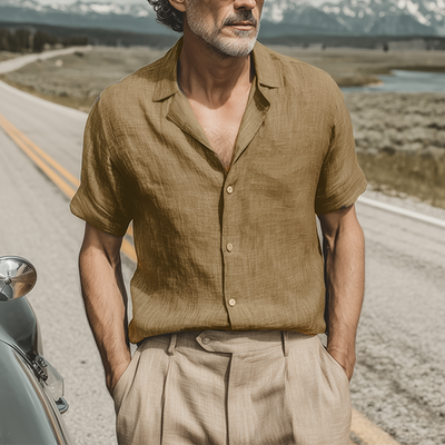 Vic | Men'S Spring And Summer Classic Casual Cotton And Linen Mixed Color Texture Breathable Short-Sleeved Shirt