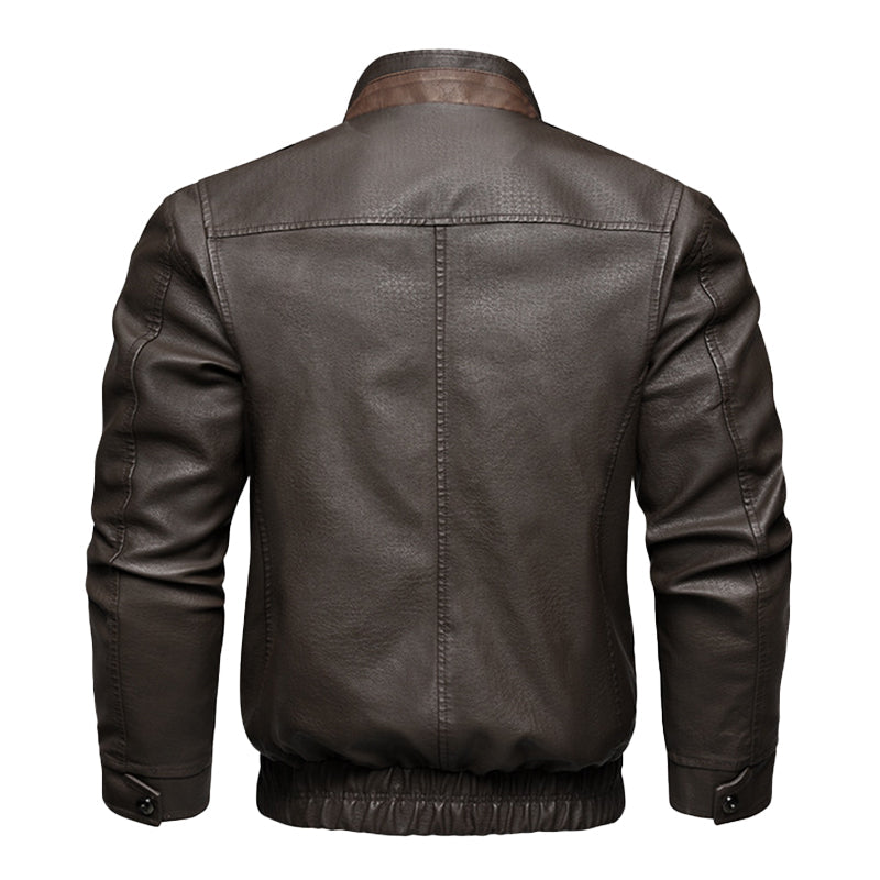 Men's Vine Doble Collar Leather Long Sleeveip Fly Bomber Jacket