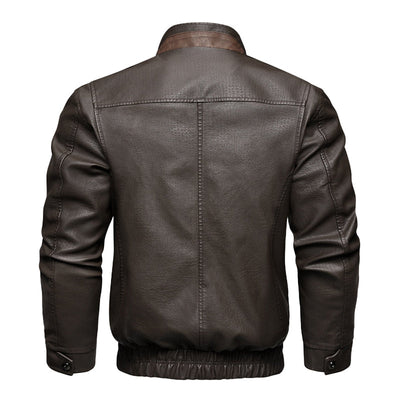 Men's Vine Doble Collar Leather Long Sleeveip Fly Bomber Jacket