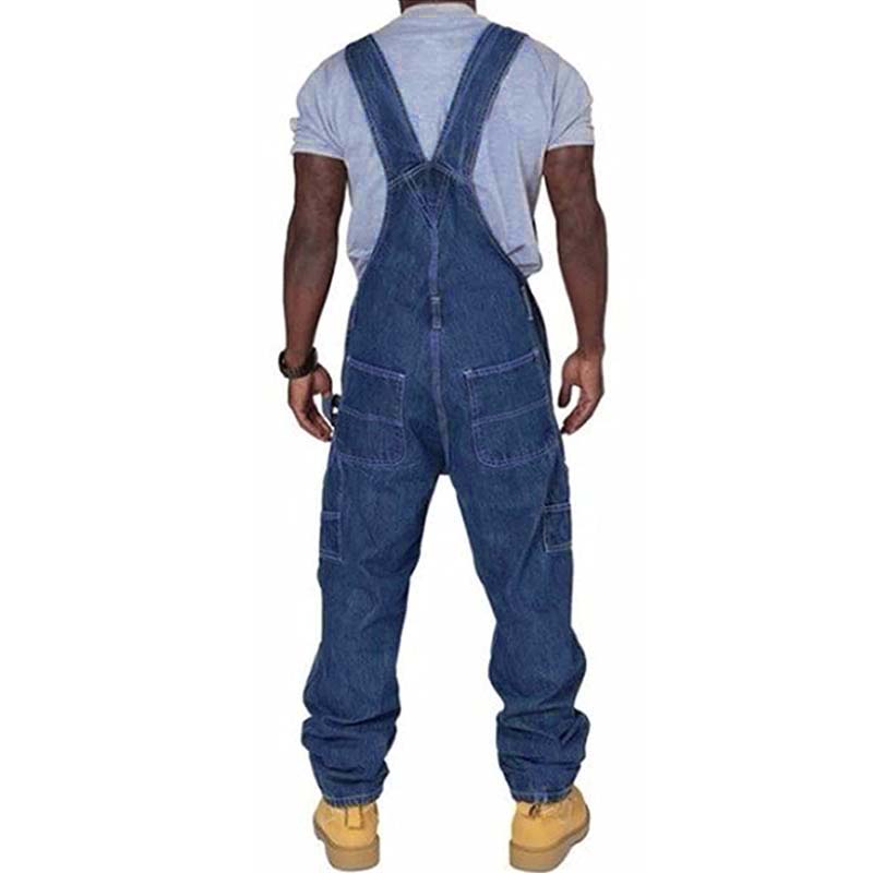 Men's Casual Washed Denim Multi-pocket Loose Overalls