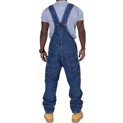 Men's Casual Washed Denim Multi-pocket Loose Overalls