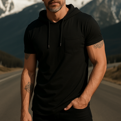 Edward | Men'S Retro Casual Cotton Hooded Short Sleeve T-Shirt