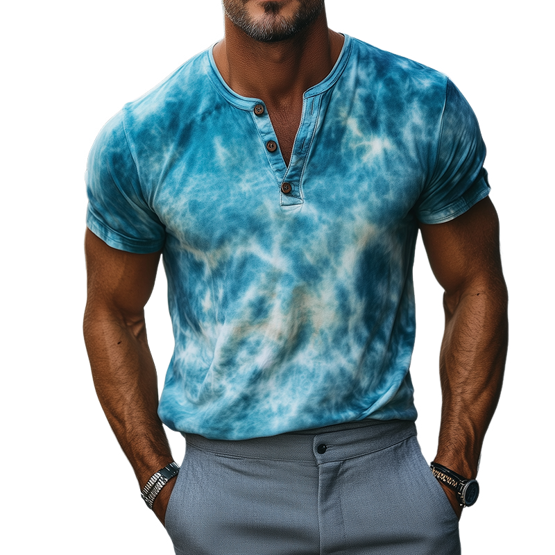 Jared | Men'S Retro Casual Gradient Print Henley Neck Short Sleeve T-Shirt