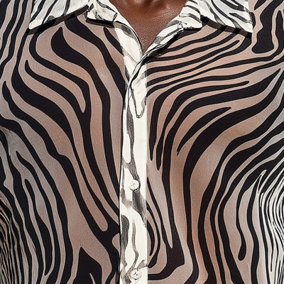 Ryan | Men'S Summer Fashion Breathable Zebra Print Organza Short Sleeve Shirt
