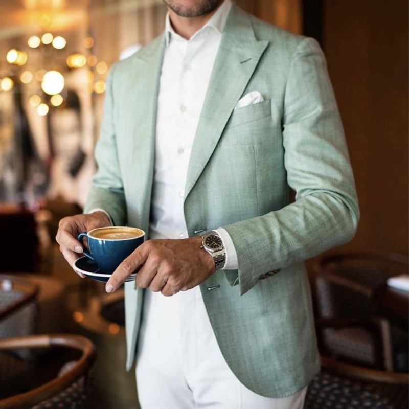 Drew | Men'S Thin Cotton And Linen Double Button Blazer