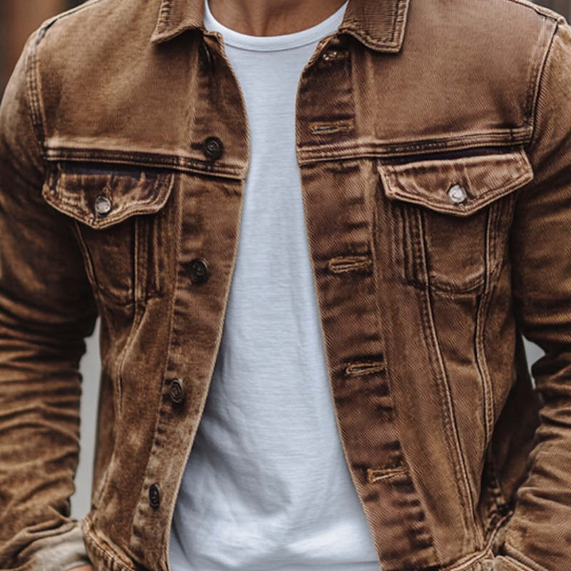 Men's Vine Casal Solid Color Washed DeniJacket