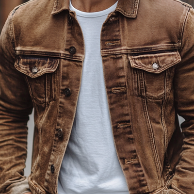 Men's Vine Casal Solid Color Washed DeniJacket