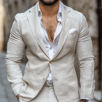 Alexander | Men'S Casual Solid Color Breathable Linen Notch Lapel Single-Breasted Slim-Fit Blazer
