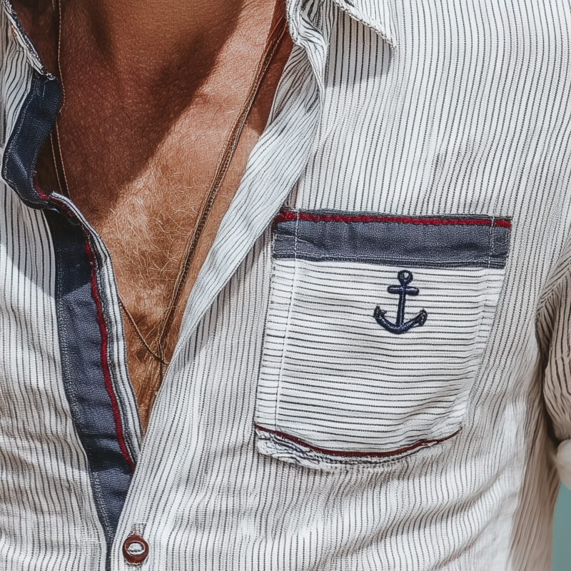 Arnie | Men'S Stripe Print Contrast Embroidery Short Sleeve Shirt