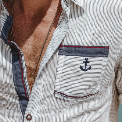 Arnie | Men'S Stripe Print Contrast Embroidery Short Sleeve Shirt