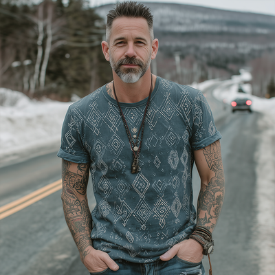 Gary | Men'S Retro Casual Ethnic Style Diamond Printed Round Neck Short Sleeve T-Shirt